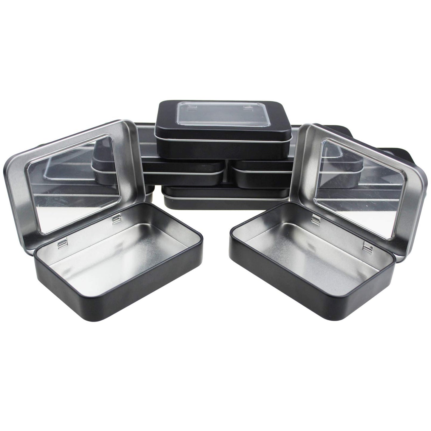Goodma 8 Pieces Rectangular Metal Empty Hinged Tins, Black