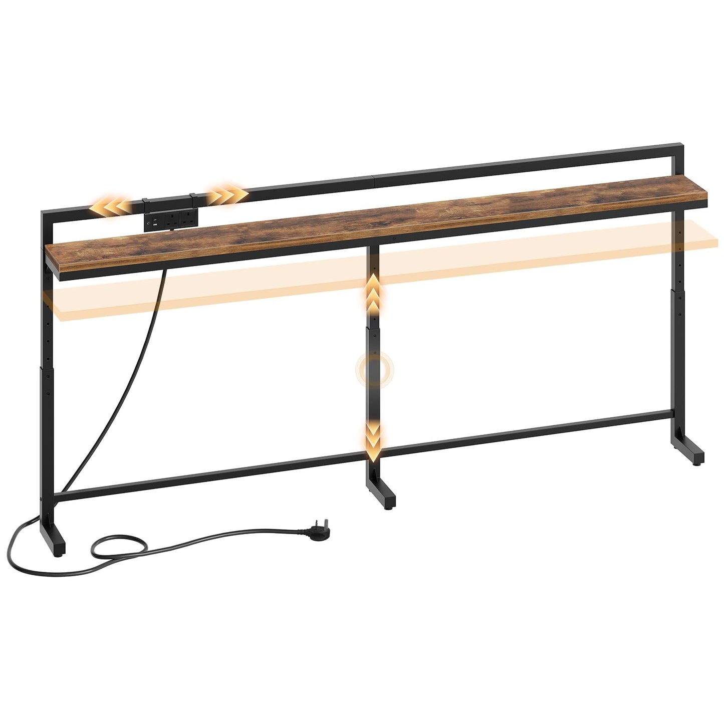 YATINEY 200 cm Slim Console Table with Adjustable Height (70 cm-90 cm), Behind Sofa Table Skinny with Outlet, Long Entryway Table