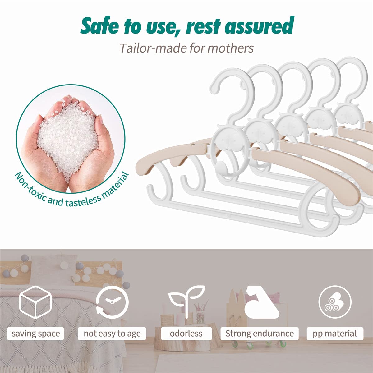 Spesh 20 Pcs Kids Coat Hangers 29.5-39cm Baby Clothes Hangers Extendable Nursery Childrens Clothes-hangers with Stackable Hooks for Babies