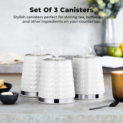 Tower T826207WHT Set of 3 Canisters, Stainless Steel, White