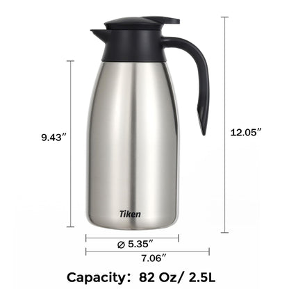 Tiken 2.5L Thermal Coffee Carafe Jug, Stainless Steel Insulated Vacuum Coffee Pot Flask for Tea Hot and Cold Drinks