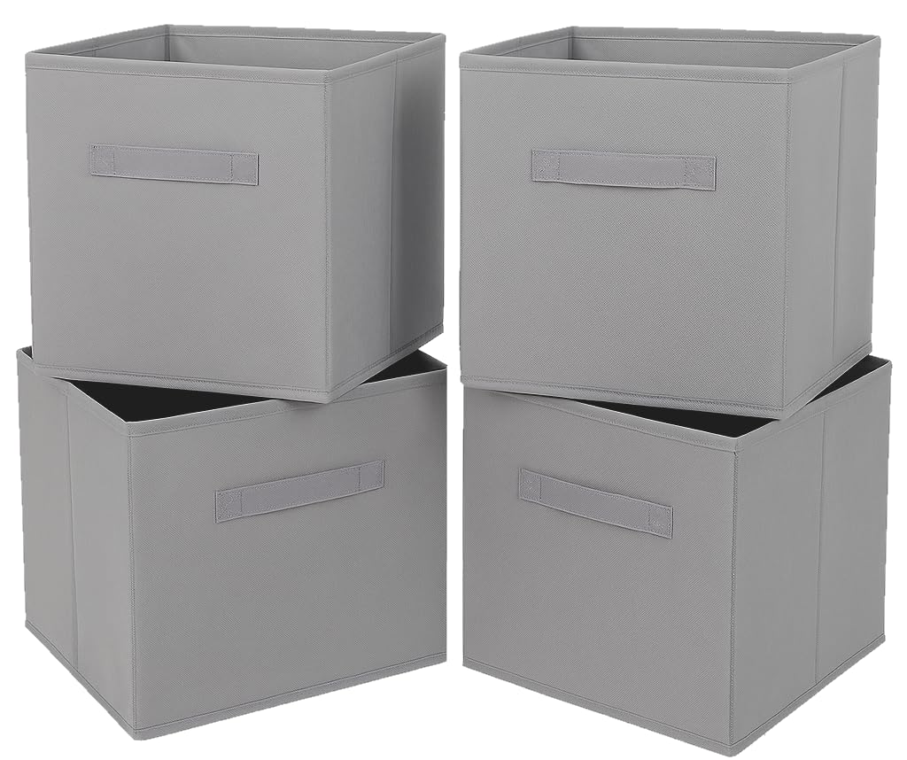 Clay Roberts Storage Cubes, Storage Boxes, Pack of 4, Grey, Fabric Basket Set for Storage Units, 25cm x 25cm x 25cm, Grey Baskets, Boxes, Box
