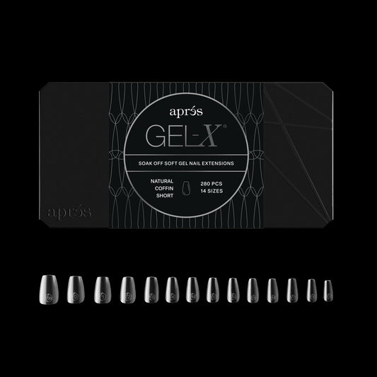 Apres Gel-X? Coffin Box of Nail Tips | 280 Soft Gel Tips, 14 Sizes 00-9 | Half-sizes Included (Natural Coffin Short, 280 Count)