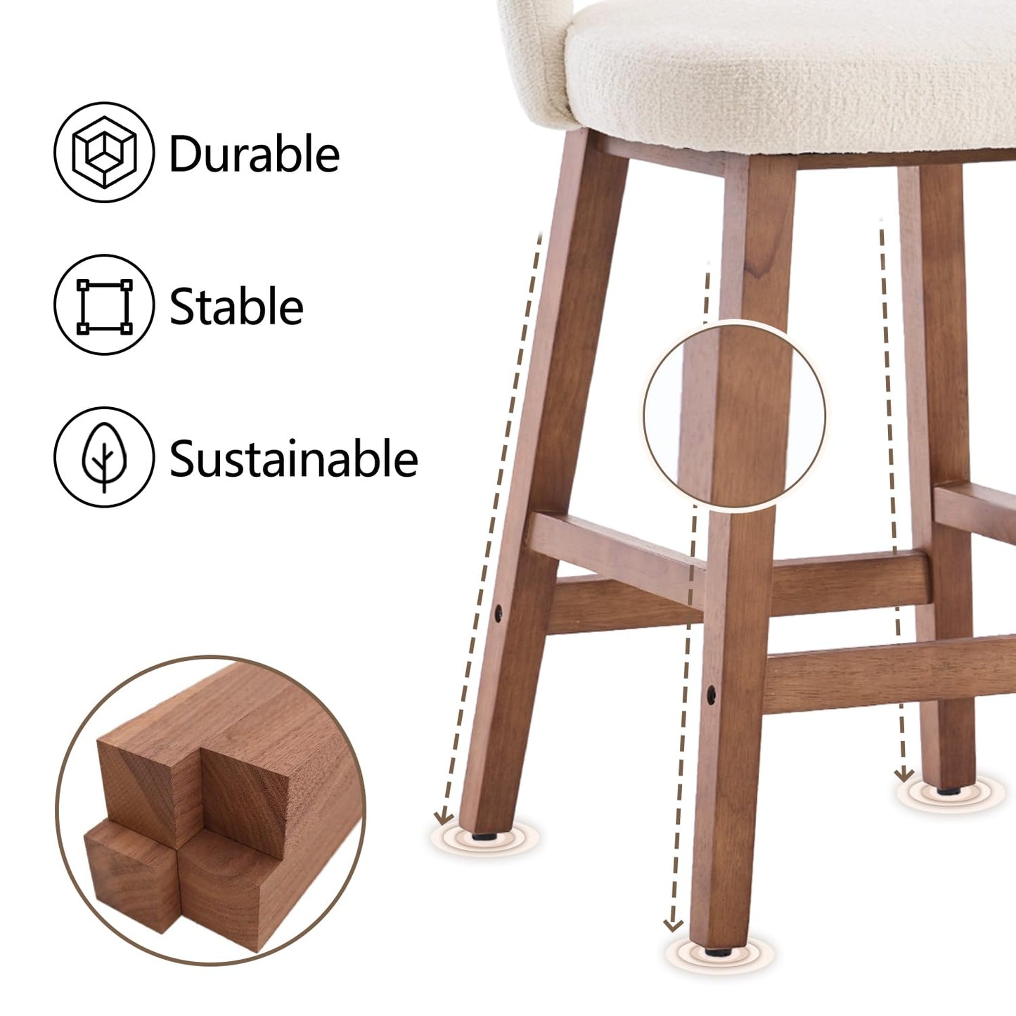 Kidol&Shellder Bar Stools Set of 2, 67cm Counter Height Bar Chairs, White