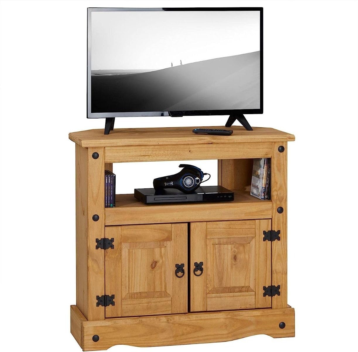 Corona TV Stand Corner Cabinet Media Unit Mexican Solid Pine Wood