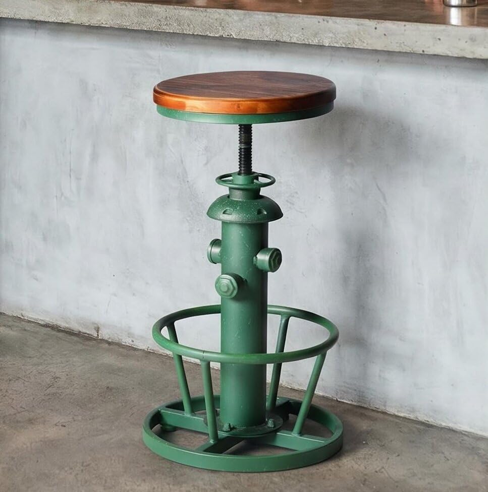 Topower Antique Industrial Round Bottom Adjustable Height Cafe Coffee Retro Vintage Stylish Water Pipe Design Pub Kitchen Bar Stool Antique Green