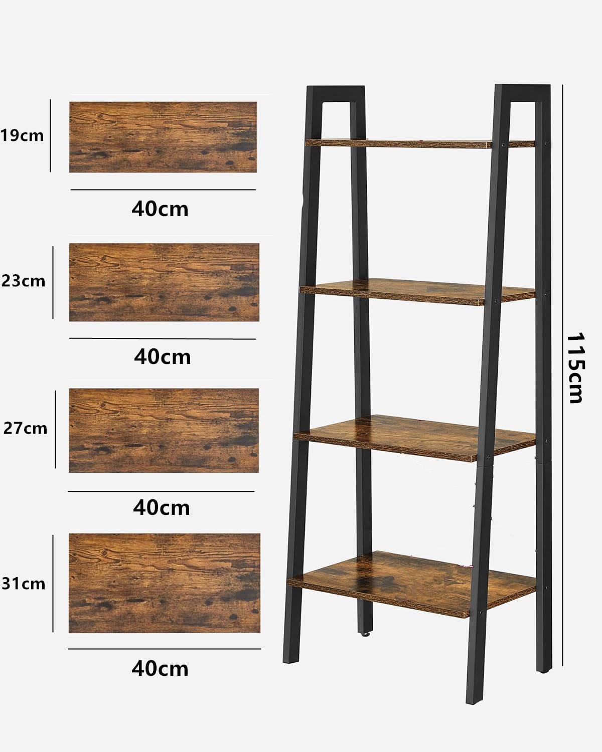 4-Tier Bookshelf, 17 inch Wooden Rack, Shelf, Bookcase, Stylish, Kitchen Rack, Open Rack, Storage Rack, for Bedroom, Office, Living Room, Rustic Brown