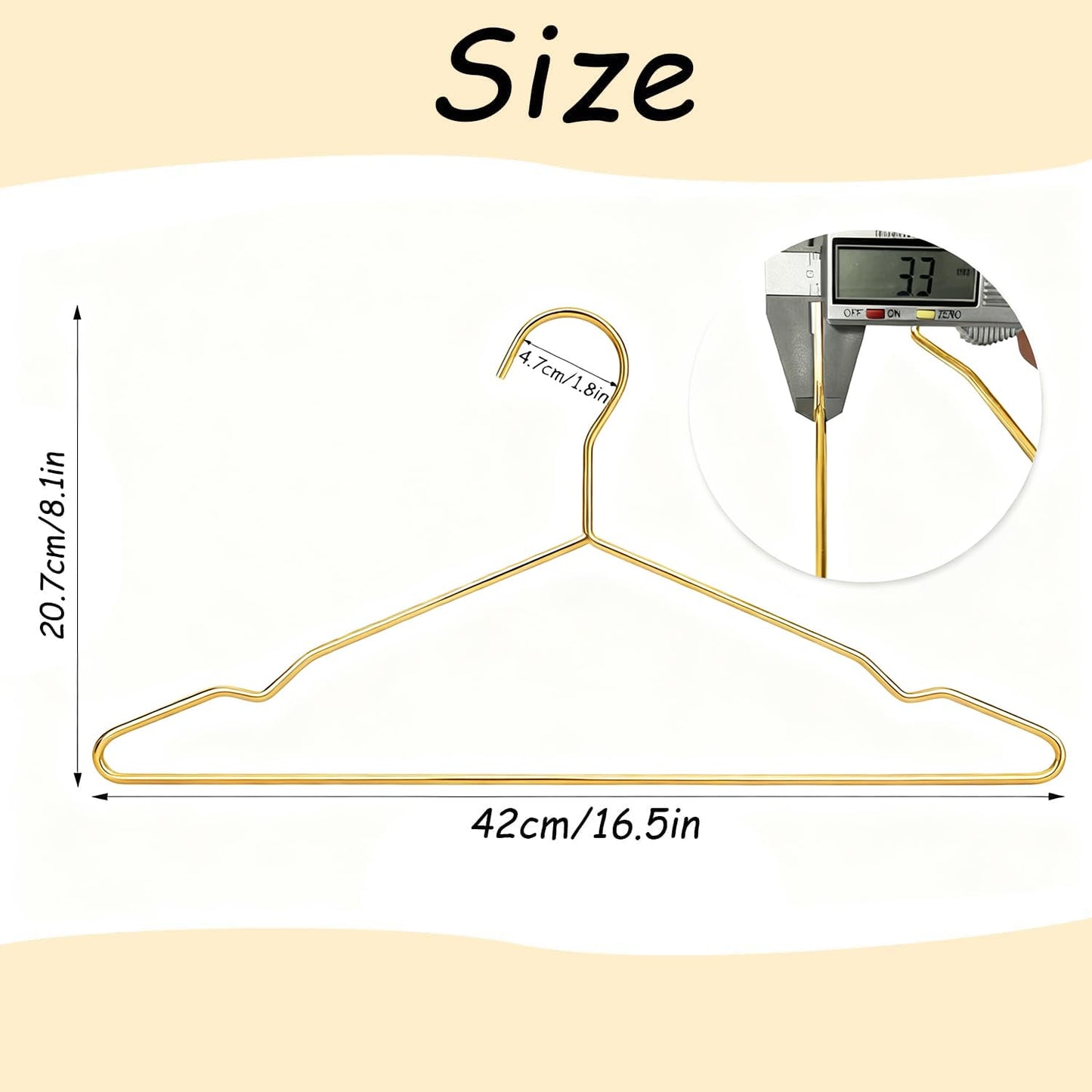 Qualsen Metal Wire Coat Hangers for Clothes, Gold 10 Pack, 42cm
