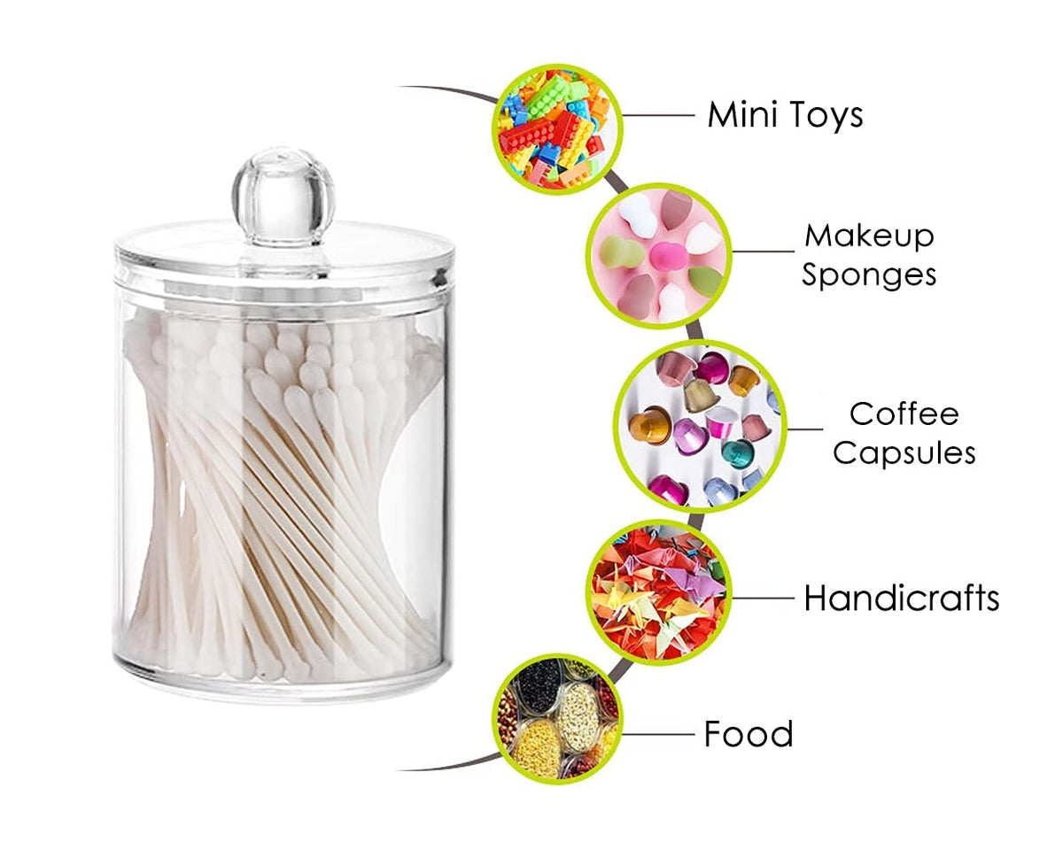 SCSpecial Acrylic Cotton Ball and Swab Holder with Lid 2 Pieces Apothecary Jars Bathroom Canisters for Cotton Rounds Cosmetic Pads