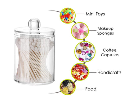 SCSpecial Acrylic Cotton Ball and Swab Holder with Lid 2 Pieces Apothecary Jars Bathroom Canisters for Cotton Rounds Cosmetic Pads