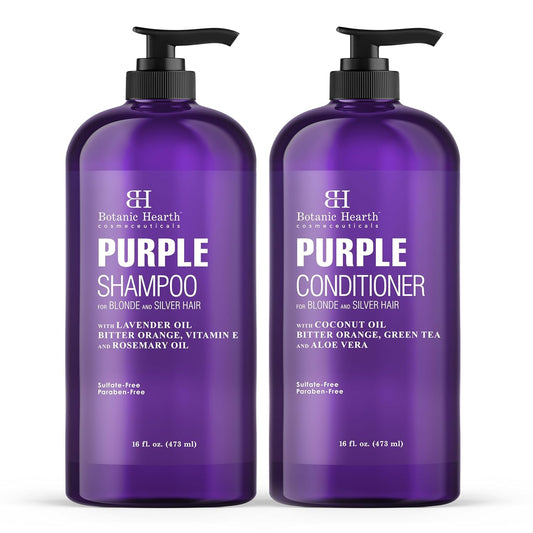BOTANIC HEARTH Purple Shampoo and Conditioner Set - for All Shades of Blonde, Silver and Gray Hair - Enhances Highlights - Sulfate Free, Paraben Free,