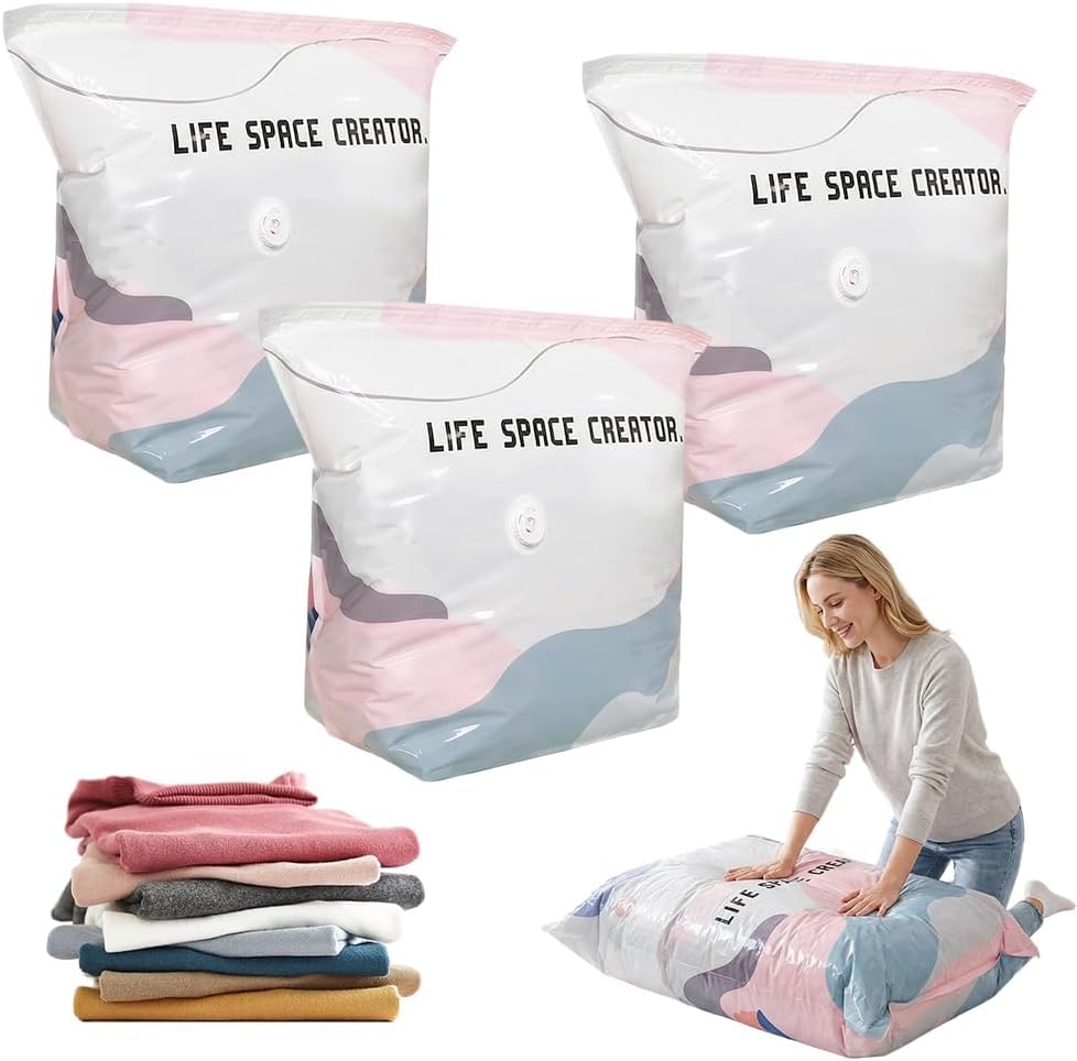 No-Pump Vacuum Storage Bags, 2026 New Cube Compression Space Saver Bags, Upgrade Large Storage Compression Bags No-Pump 3D Vacuum Storage Bags for
