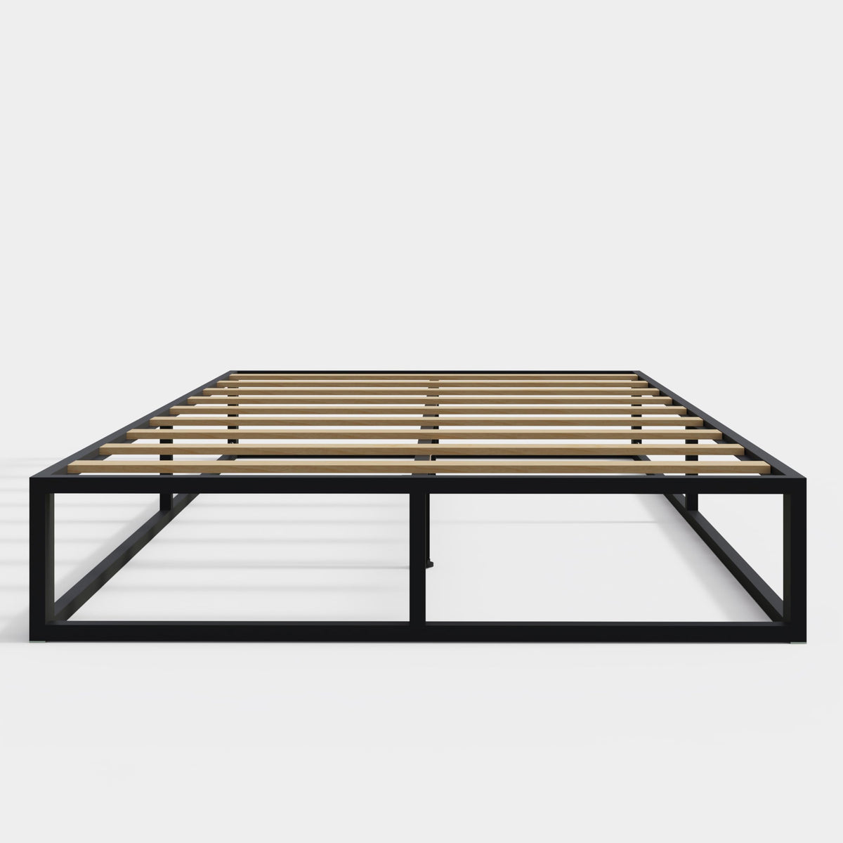 GFW Loft Platform Small Double Bed, Black Metal Bed with Wooden Slats, Modern Industrial Platform Bed, Easy Assembly 4ft Bedroom Furniture
