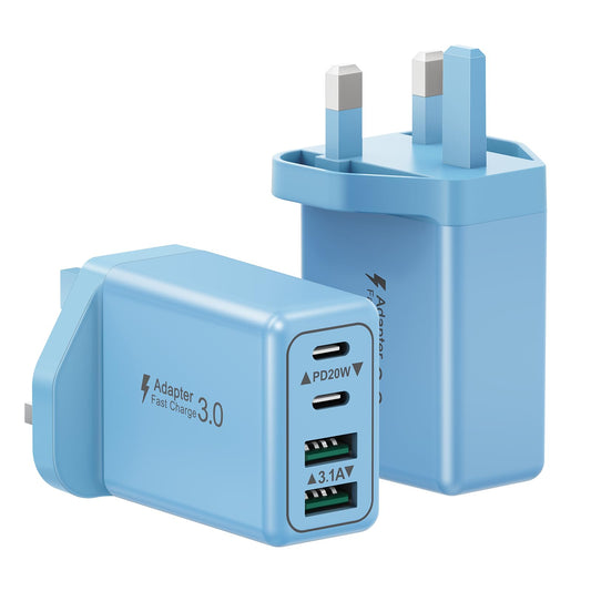 USB C Plug, 40W 4-Port USB C Fast Charger Plug UK Dual PD Power Adapter+QC Wall Plug, Multiport USB Plug Multi Type C Charging Plug for iPhone 17 16