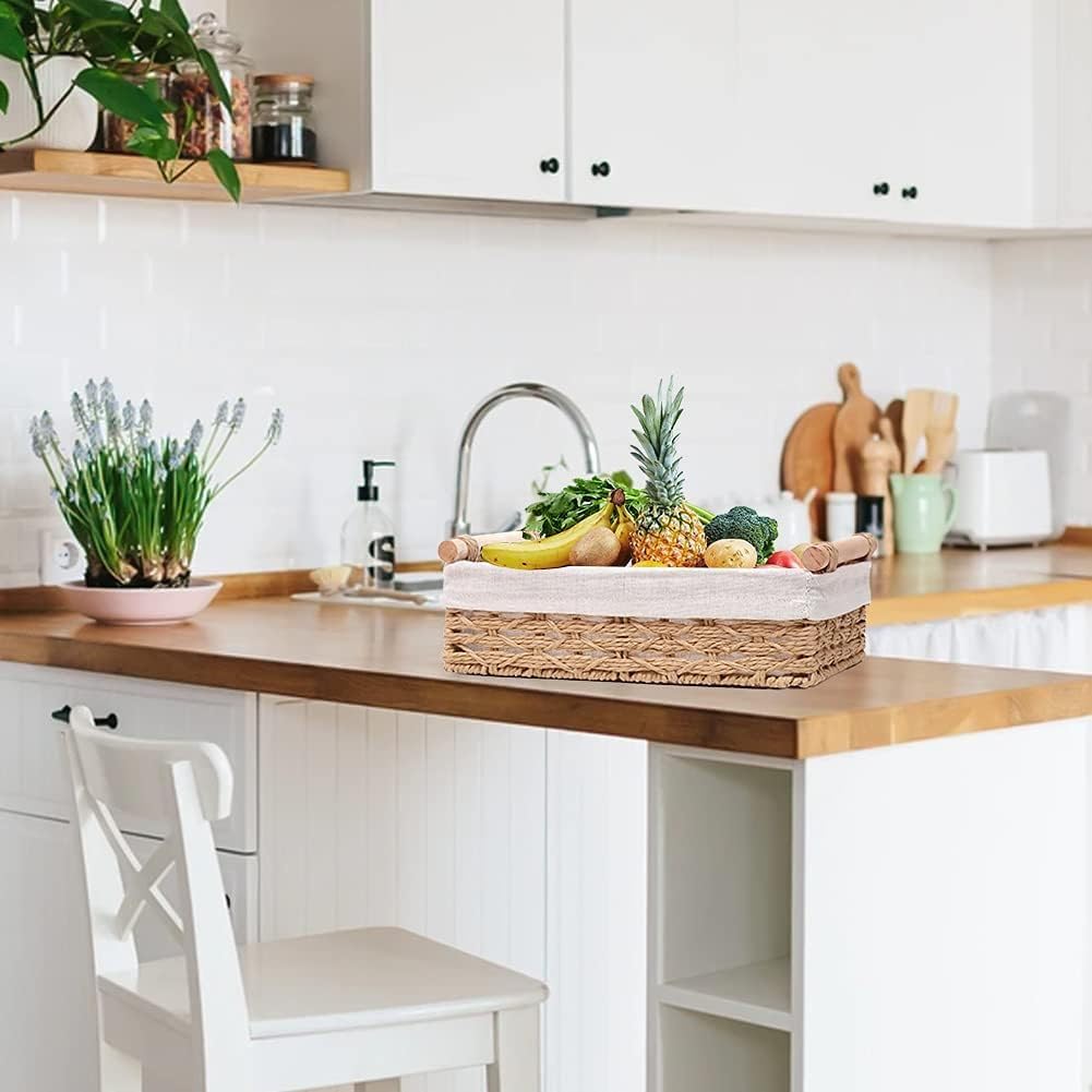 2 Pack Storage Baskets, Storage baskets for Shelves, Storage Box Organiser, Wicker Hamper Basket, Woven Storage Baskets, Bathroom Storage Organiser