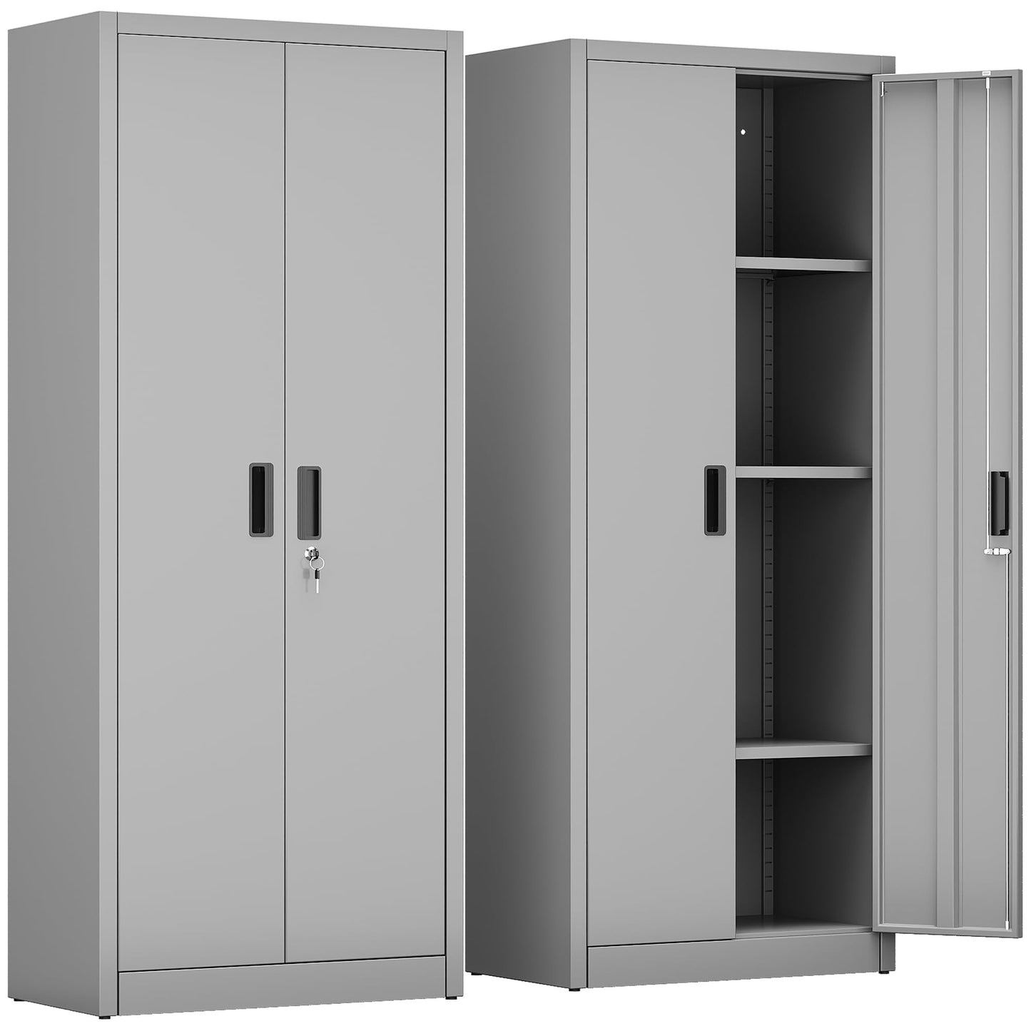FlairVibe Metal Storage Cupboard with 2 Door and 3 Adjustable Shelves,Grey