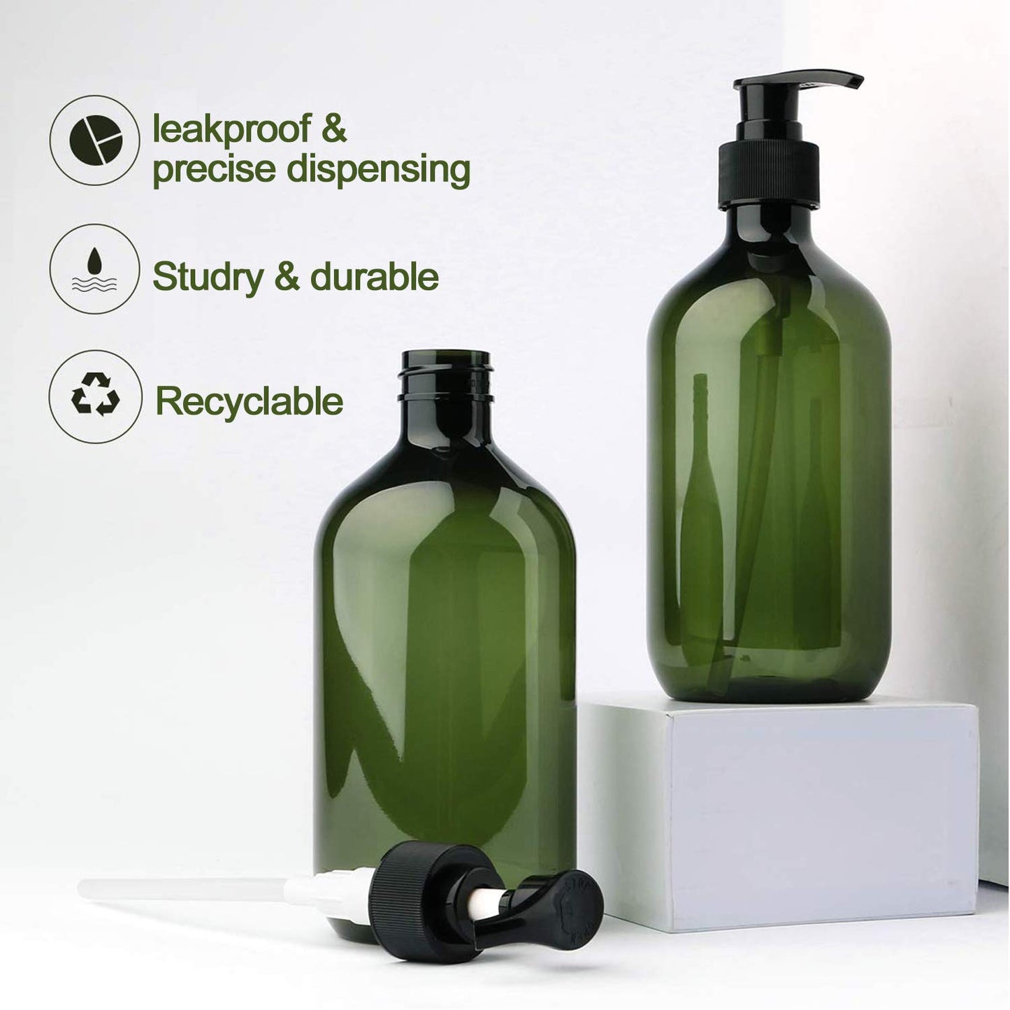Alledomain 2PCS 500ml/17oz Empty Refillable Plastic Lotion Pump Bottles, Shampoo Body Washing Cream Shower Gel Storage Holder Container Toiletries