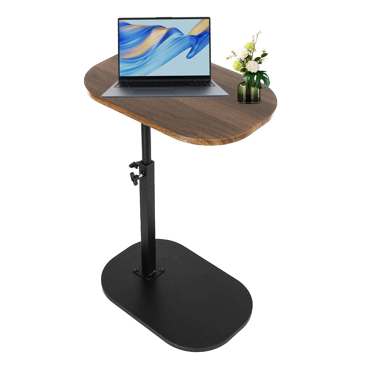 XUDREZ Adjustable C Shaped Side Table, 360°Swivel End Table, Living Sofa Table, Modern Small Coffee Table for Bed/Bathtub Black-Walnut