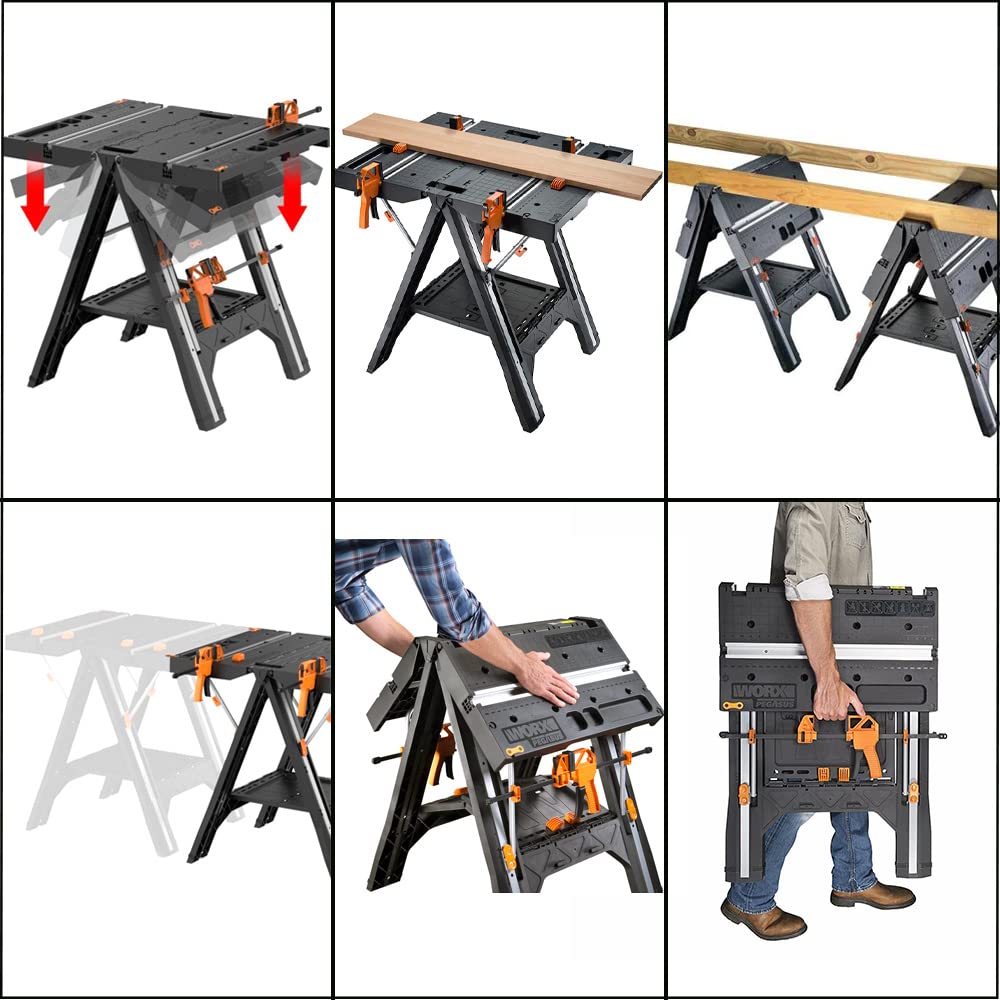 Worx WX051 Pegasus - Foldable Work Table (787 mm x 635 mm x 812 mm), Black