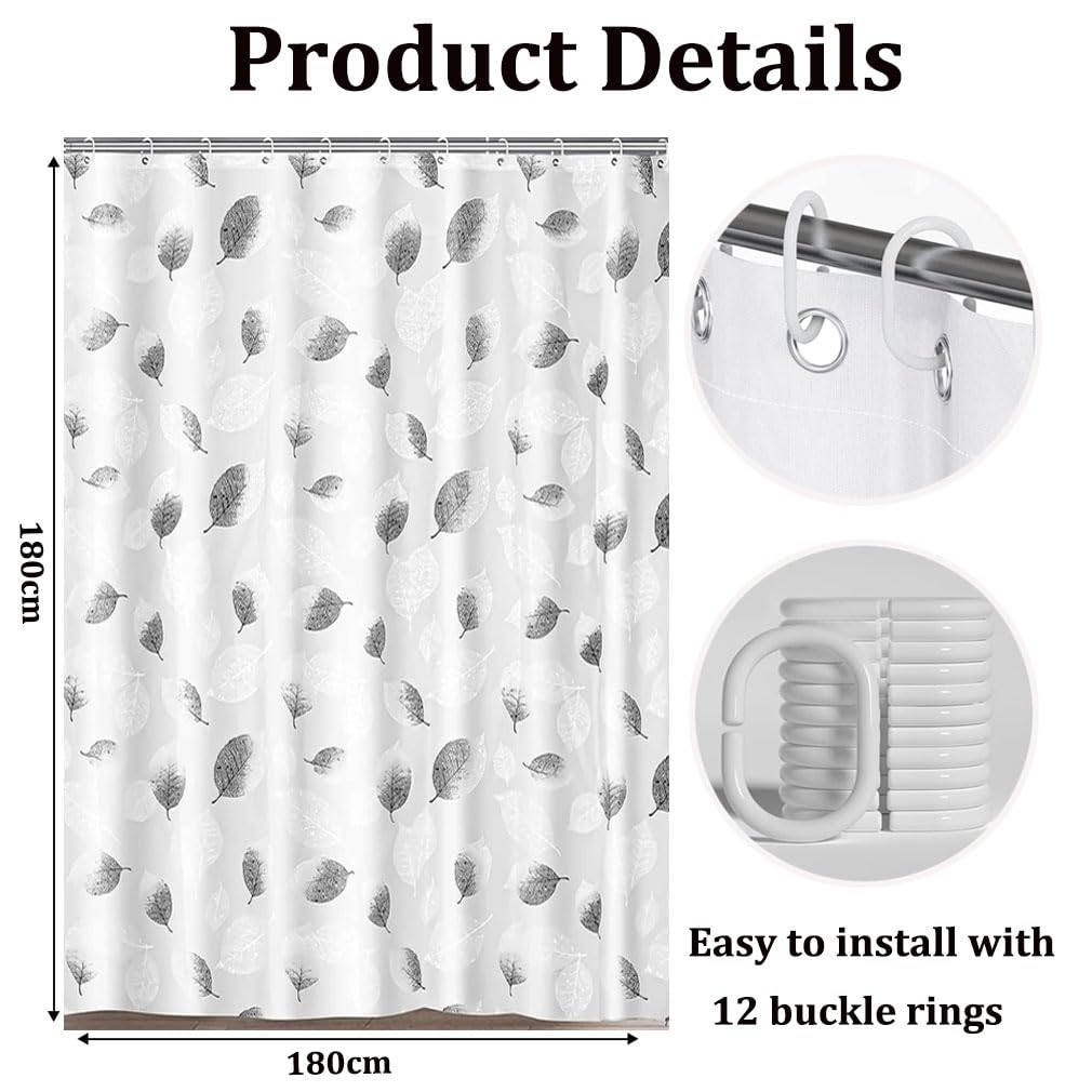 ruitao Shower Curtain for Bathroom, 100% PEVA Waterproof Anti-Mould Proof Resistant | Quick-Drying | Washable Bathroom Curtain