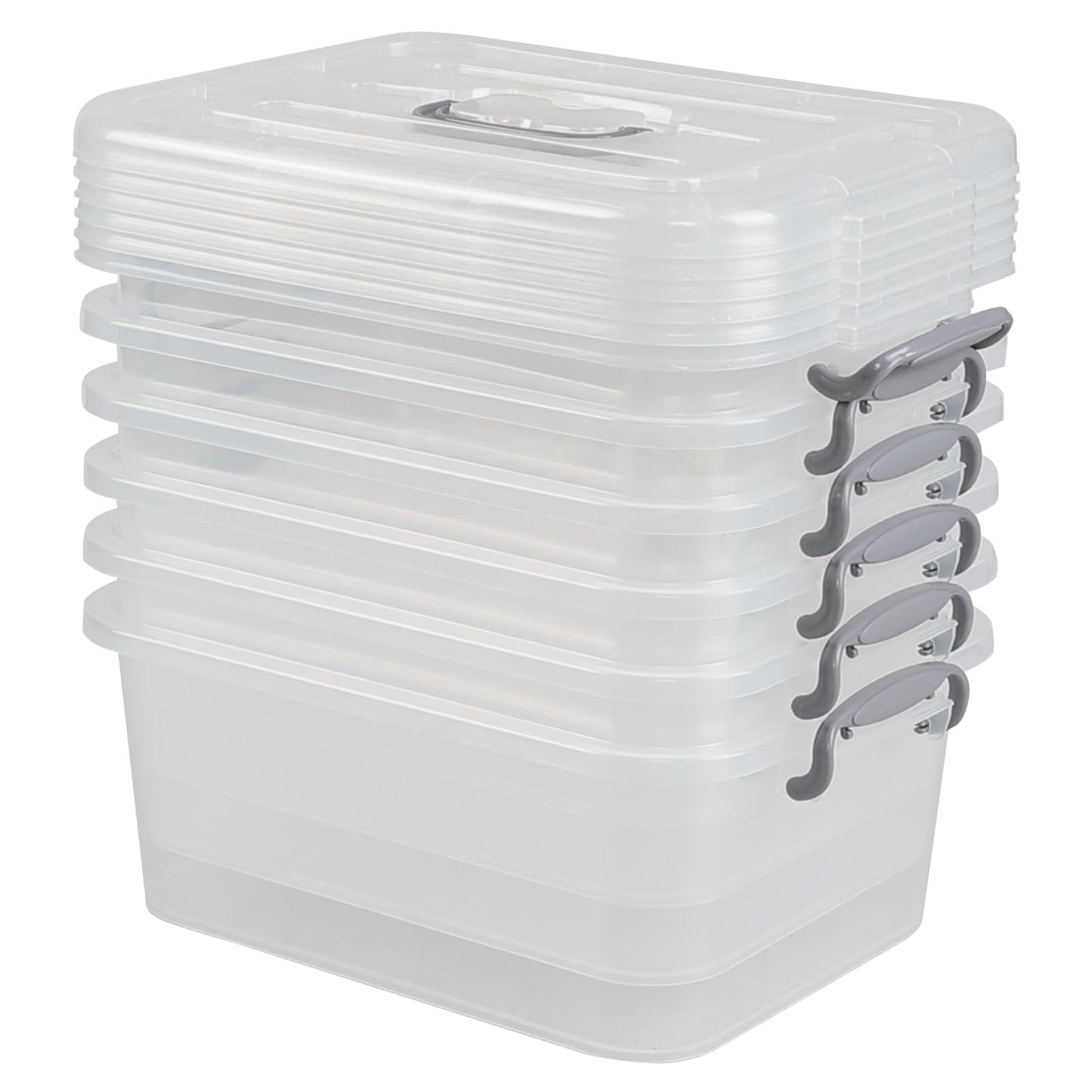 Afromy 6 Packs Storage Boxes with Lids, Clear Plastic Bin with Handle, 8L