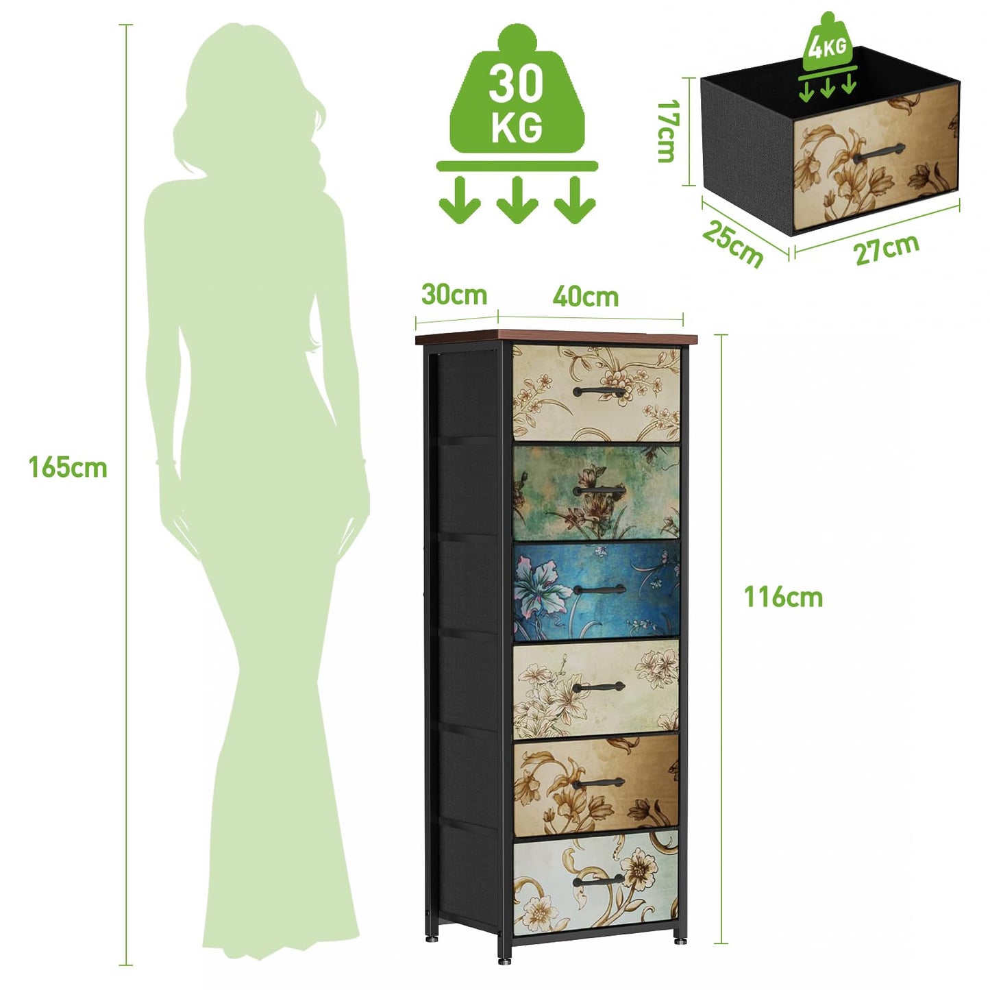 LNZHAO 6 Drawer Tall Chest of Drawers Bedroom