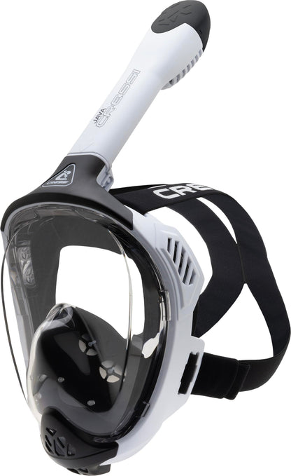 CRESSI Java Full Face Mask White/Black S/M-Unisex Full Face Snorkel Mask, Ultra Clear Anti Fog Lens, 100% Silicone, Snorkel Dry with Safety Valves,