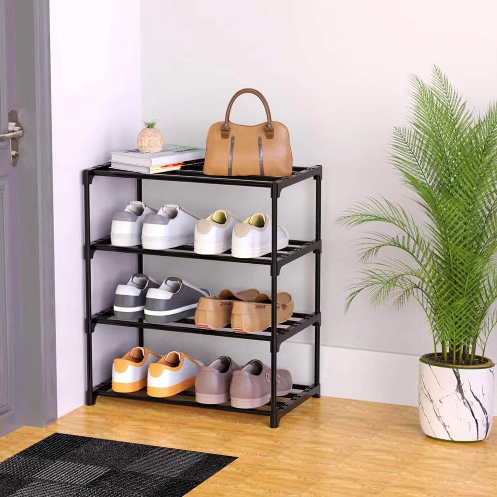 HUIBOHOU Stackable Small Shoe Rack, Footware Storage, Slim Shoe Rack Storage Organizer, Black Shoe Stand for Hallway