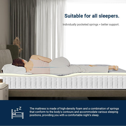 Avenco 8.5 Inch Single Mattress 3FT 9-Zone Pocket Sprung Mattress with High Elasticity Foam，CertiPUR-US Certified, Bed Mattress-in-Box，90*190*22cm