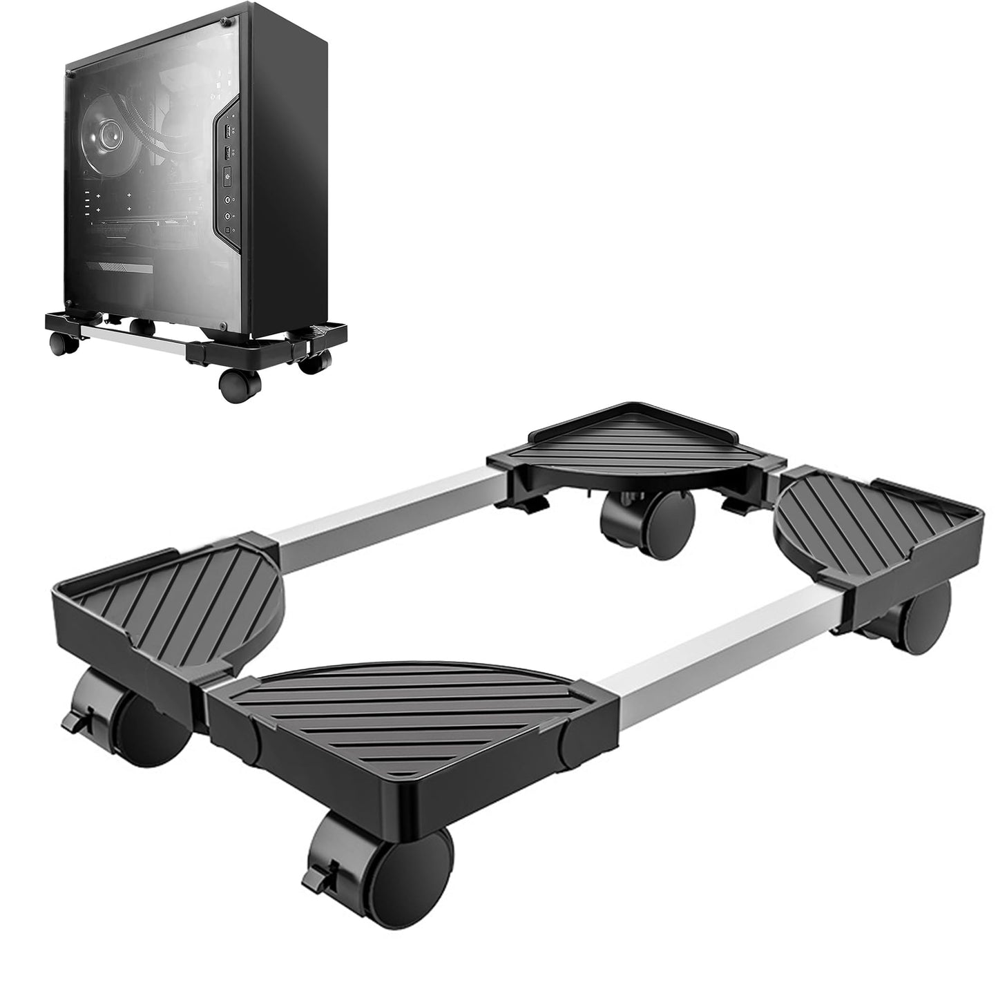 BOTEWO Mobile Aluminium PC Tower Stand - Adjustable Computer Trolley with Wheels, Supports Up to 60 Pounds