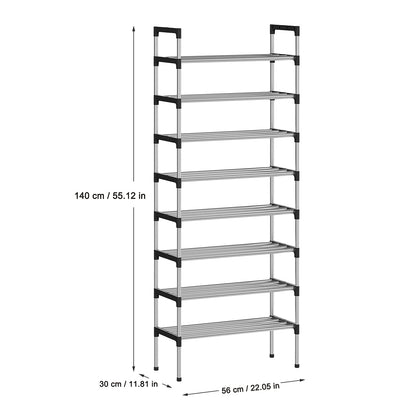AcornFort® S-5 8 Tiers 24 Pairs Small Shoe Storage Rack Organiser Shelf Hold Stand Silver