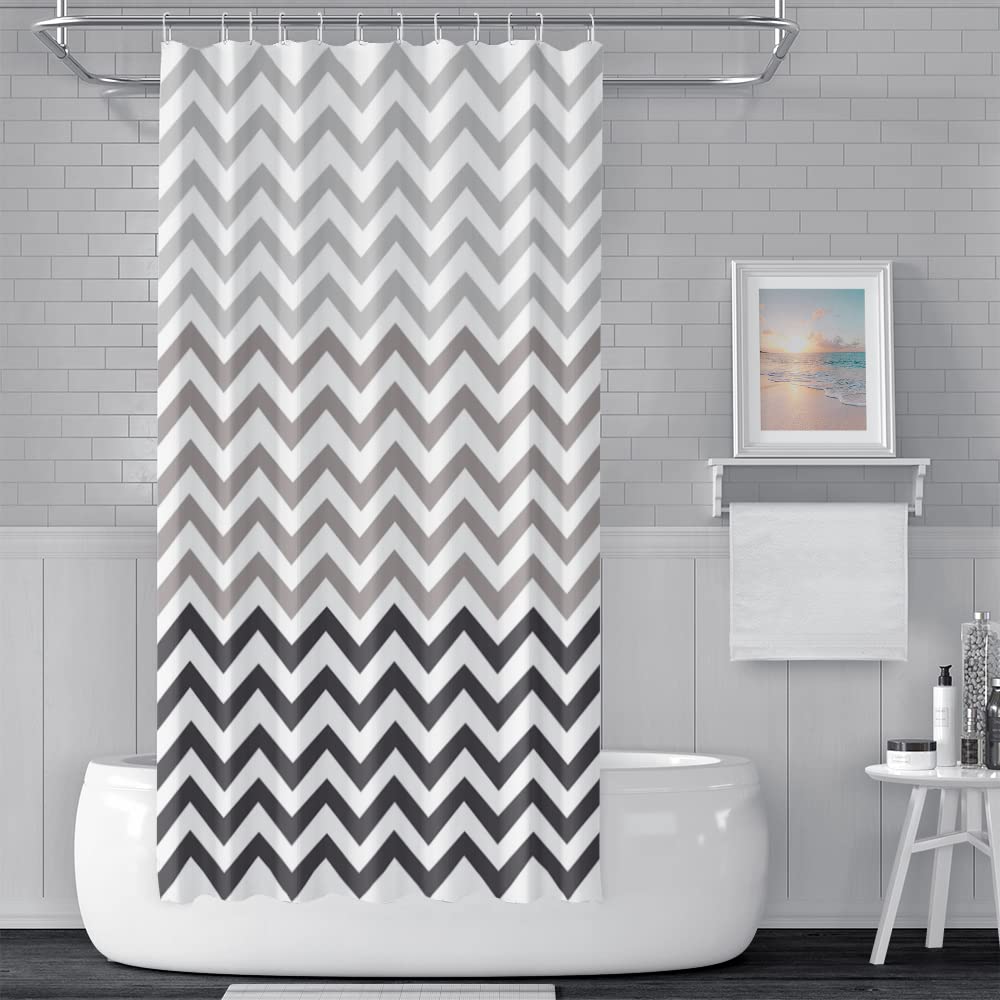 SDOTPMT 122x183cm Wave Stripe Shower Curtain Grey White Horizontal Wavy Zigzag Bath Curtain Abstract Geometric Bathtub Curtain for Kids Bathroom