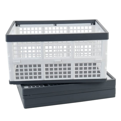 Minekkyes 3-Pack 30 L Plastic Stackable Collapsible Basket, Folding Storage Crate, White