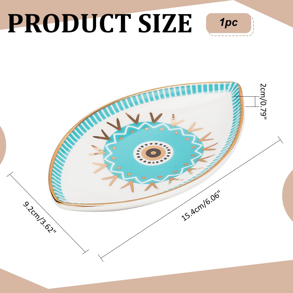 NBEADS Evil Eye Ceramic Jewelry Tray, 9.2x15.4x2cm Modern Boho Storage Display Plate Ring Earring Holder Decorative Trinket Plate for Rings Necklaces