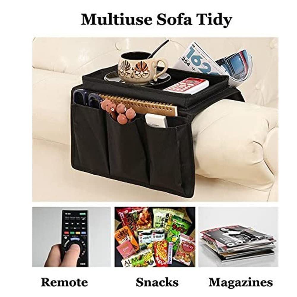 Cysocool Sofa Candy Organizer w/ Tray Sofa Armrest Organizer w/ Cup Holder Couch TV Remote Caddy Sofa Storage Bag Tablet Book Magazines DVD