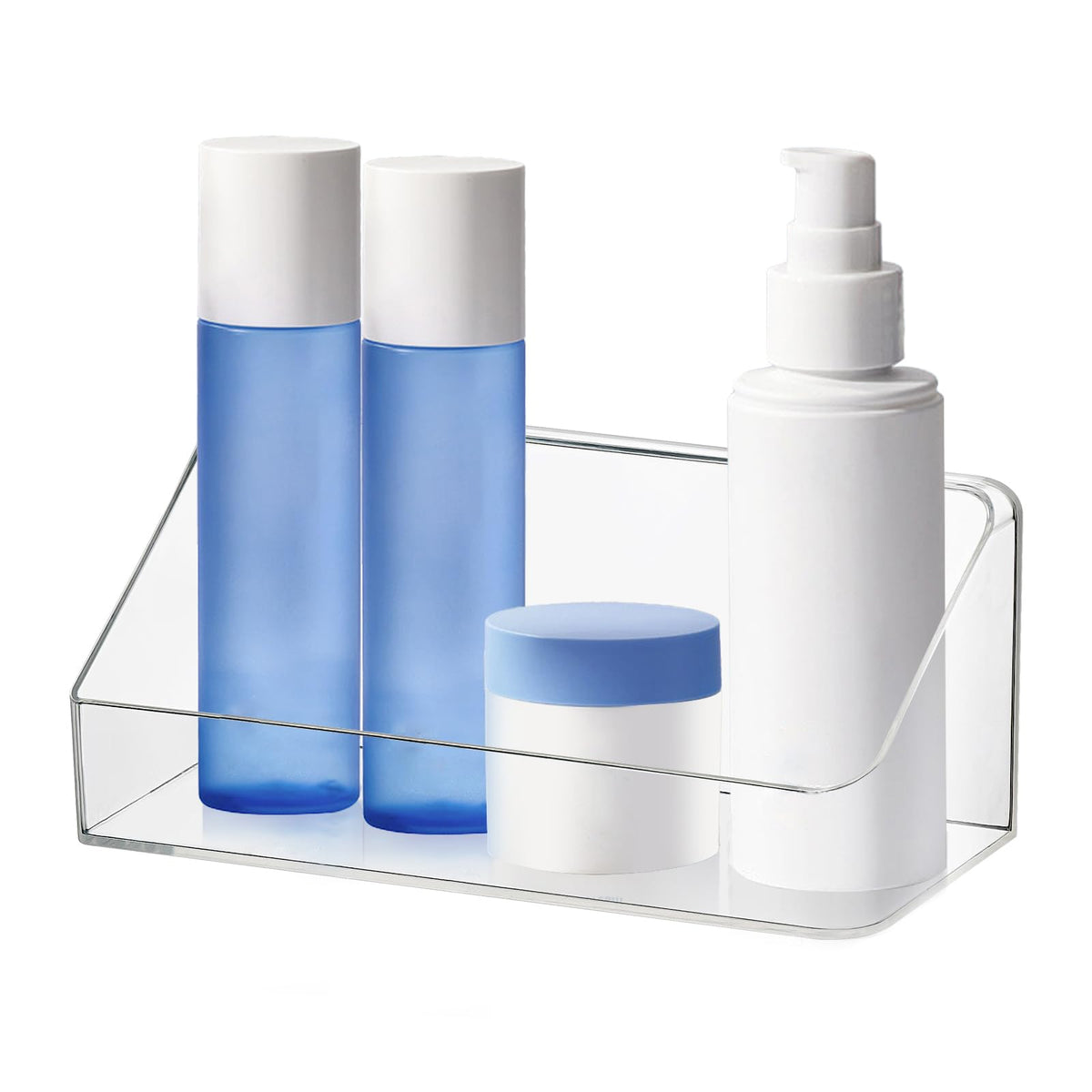 poeland Wall Mounted Storage Organizer, No Drilling Bathroom Shelf, Clear Storage Box for Bathroom, Bedroom, Mirror Cabinets Transparent