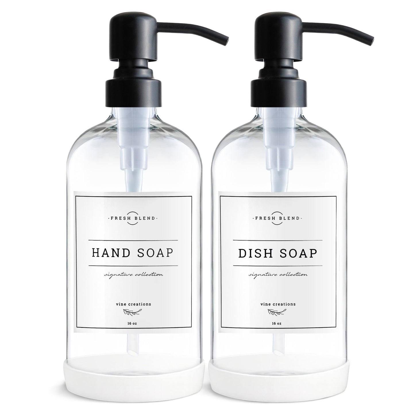Vine Creations Glass Soap Dispenser, 2 Pack Kitchen Soap Dispenser Set with Stainless Steel Pump