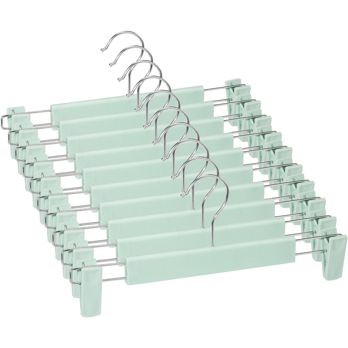 Lamitocs Pack of 10 Skirt Hangers with Strong Non-Slip Adjustable Clips Hooks, Space-Saving Trouser Hangers for Hanging Trousers, Socks, Skirts