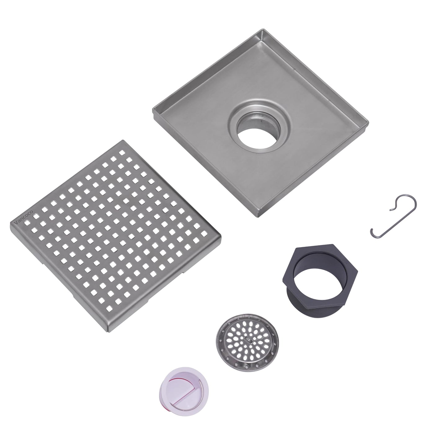 Square Floor Drain - Vancoco Bathroom Floor Drainer Anti-odor Anti-clogging Shower Floor Drain with Removable Straine(150 * 150mm)