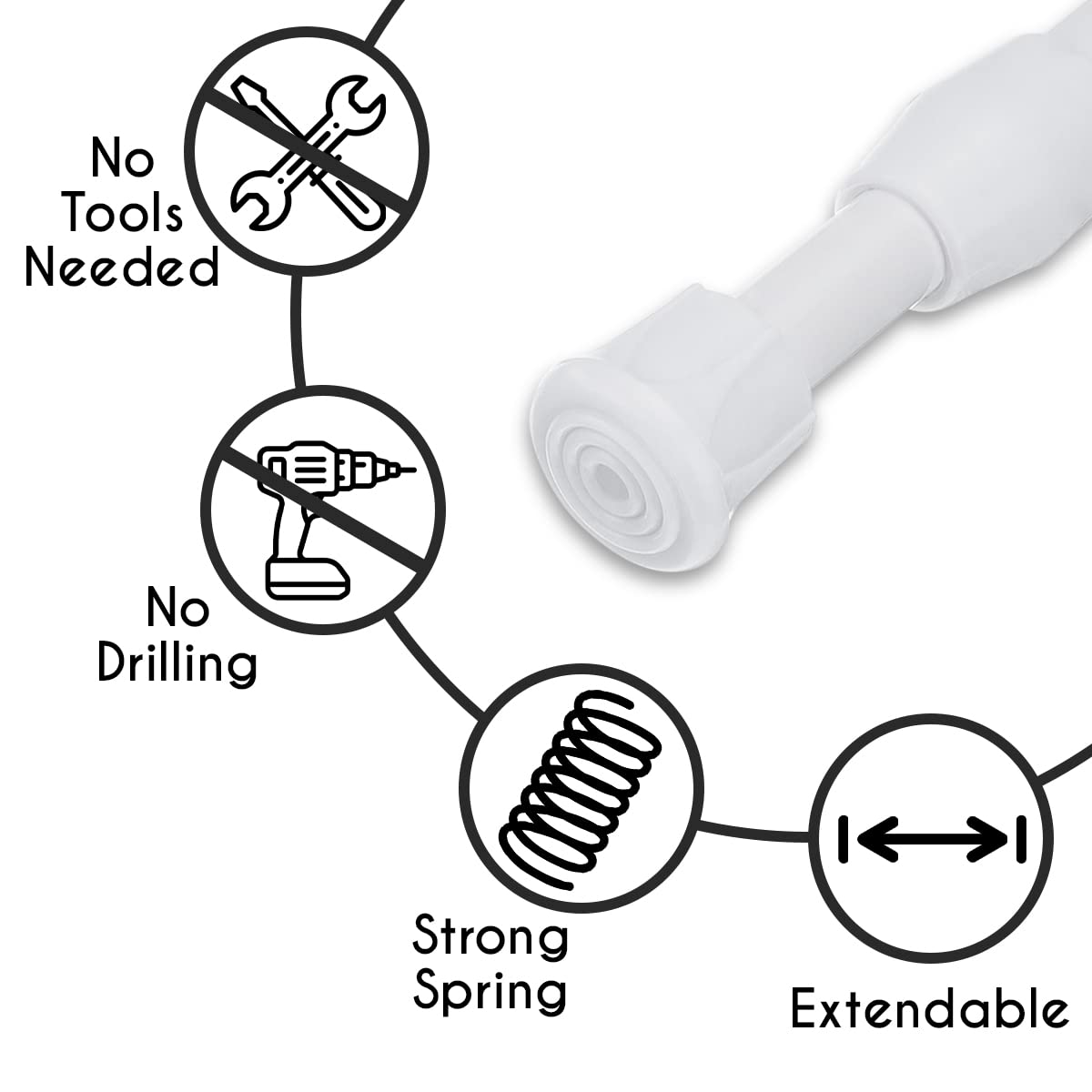 JJOnlineStore 50889 - Spring Extendable Telescopic Net Voile Tension Shower Curtain Valance Curtain Rail Loaded Pole Rod Bath Cupboard Window