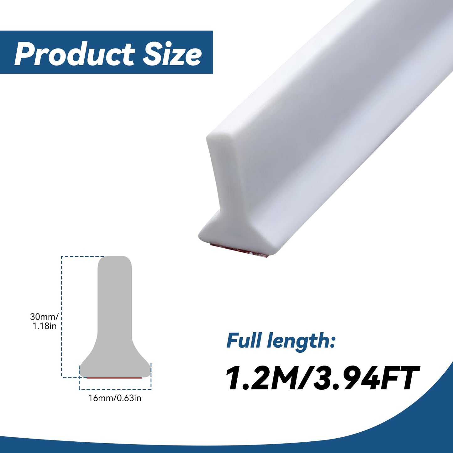 1.2M T Silicone Shower Threshold Water Barrier,Wet Room Bathroom Floor Beading,Shower Tray Sealing Strip,Tile Edge Caulk Trim for Bathroom