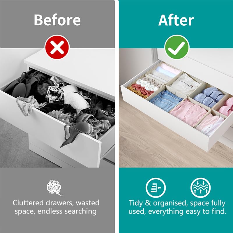 ORLISA Drawer Organiser for PAX 100 Drawers (100x58cm), 8 Pack Closet Organiser Set, Fabric Drawer Dividers & Wardrobe Organisers for Clothes Storage