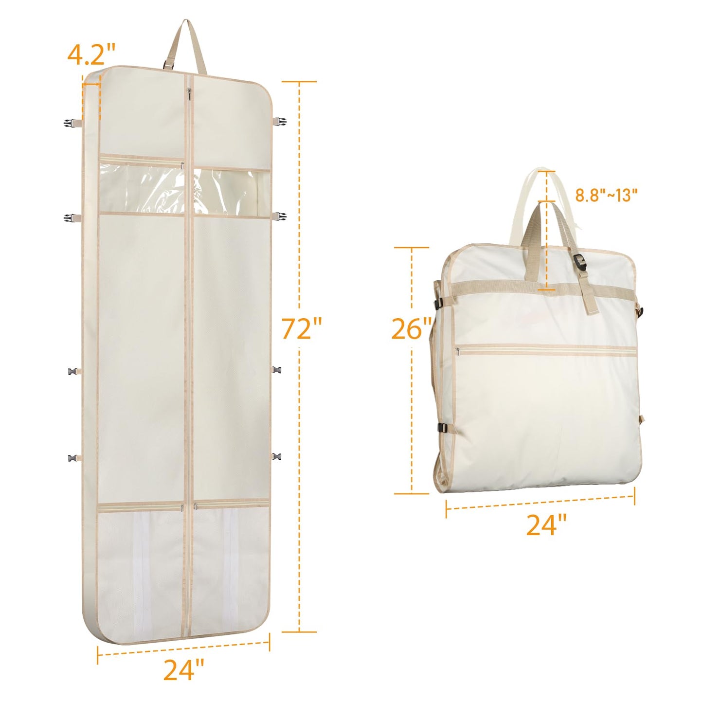 Syeeiex Wedding Dress Bag Long Dress Bag Cover 72 Inch Garment Bag Clothes Cover with 4 Large Pockets and PVC Transparent Window for Wedding and