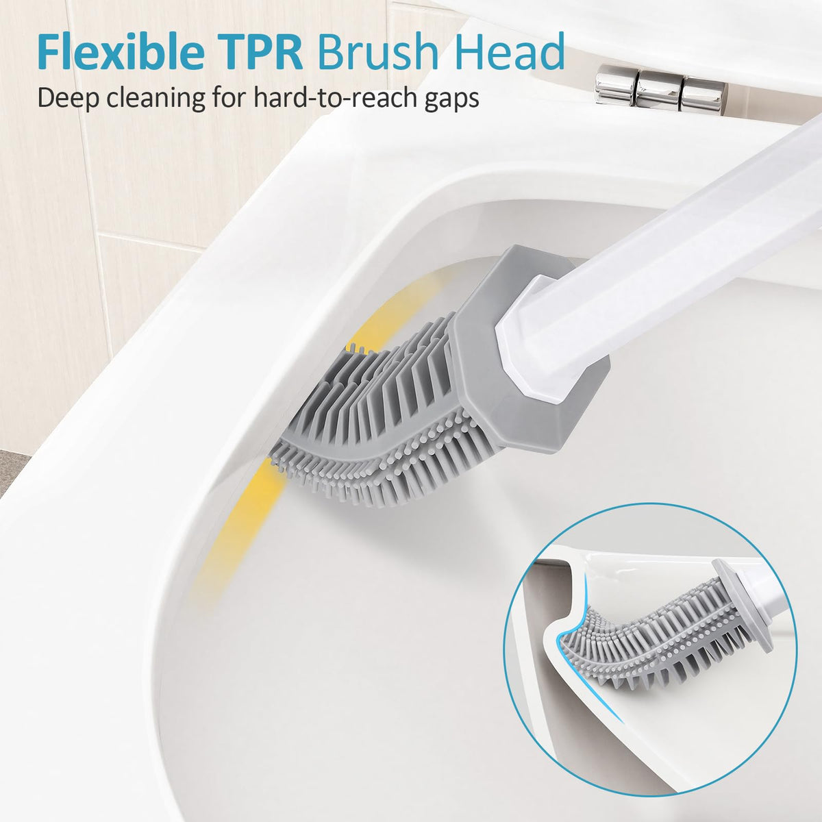 Euqvunn Silicone Toilet Brush & Holders, Toilet Cleaner Brush Set Wall Mounted, Deep Cleaner Loo Brush with Dual-sided Head and Long Plastic Handle
