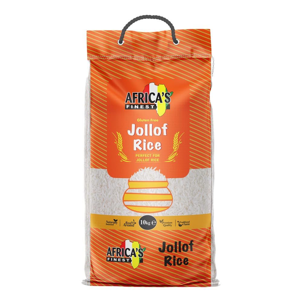 Africa?s Finest Jollof Rice 10kg, Pack of 1, Premium White Parboiled Basmati Rice for Jollof, Fluffy Texture, Perfect for Everyday Meals, Family