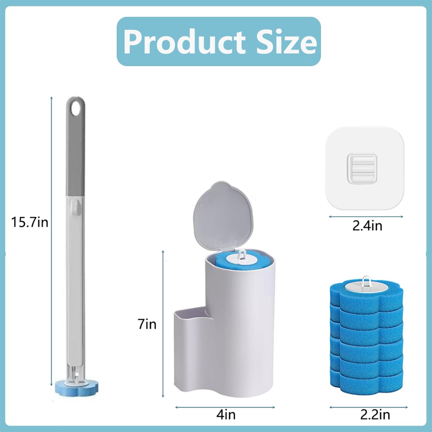 Disposable Toilet Brush 2Pack with 24 Refill Sponges, Wall Mounted Toilet Cleaning Wand System with Holder for Bathroom, Sink, Bathtub