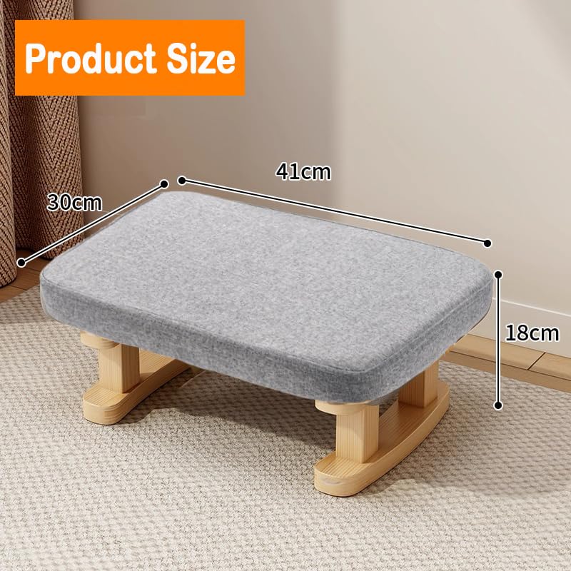Foot Stool, Linen Fabric Ottoman Footstool with Removable Padded Cover, Small Pouffe Footstool with Stable Wooden Legs