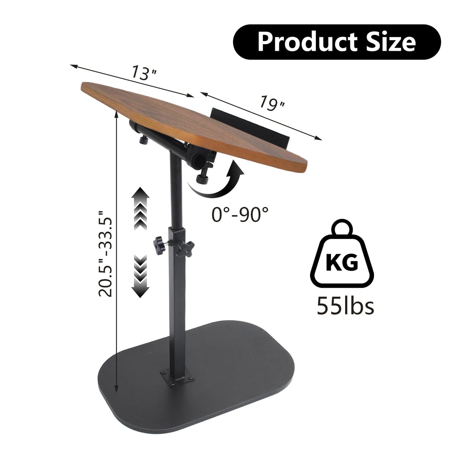 XUDREZ Large Adjustable C Shaped Side Table, Height Adjustable End Table, 360°Swivel Living Sofa Coffee Table for Bed/Bathtub, Rotating Tabletop