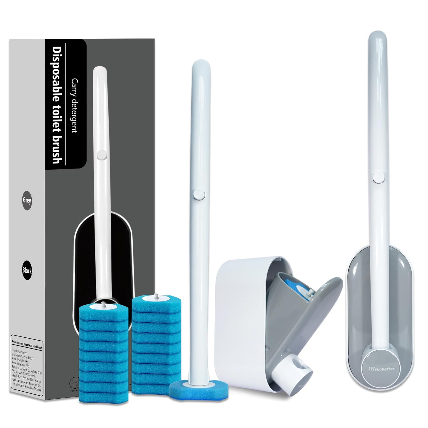 Hisucbetter 2Pack Disposable Toilet Brush and Holder with 16 Toilet Bowl Wand Refills Loaded Scrubbing Solution for Toilet Cleaning, Bathroom Cleaning