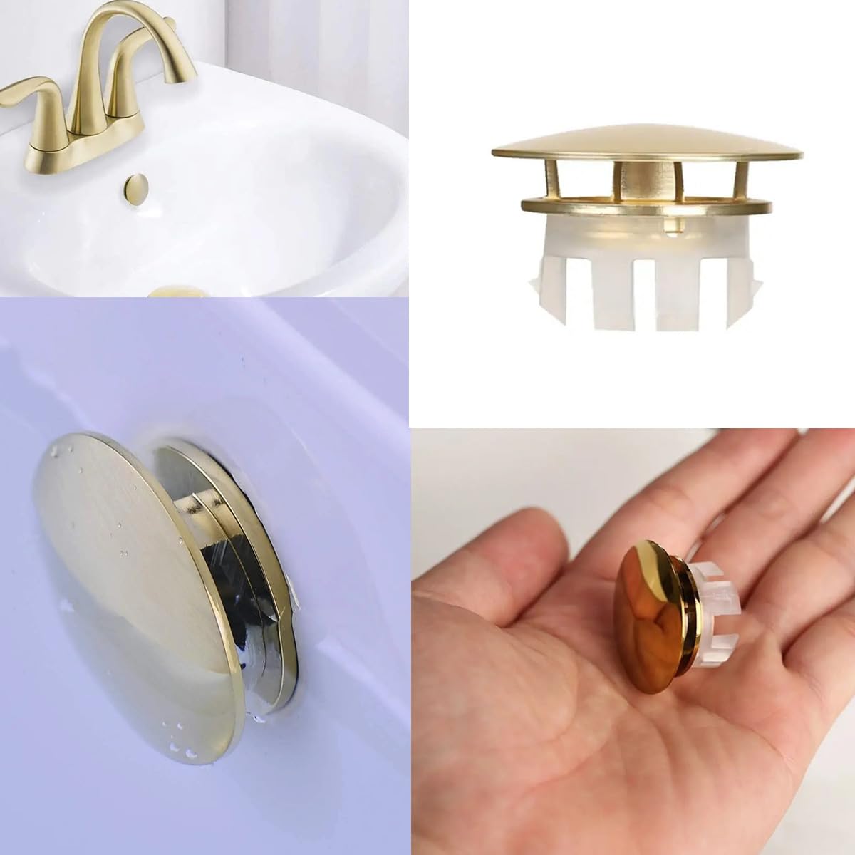 ZAAWUUT Solid Brass Sink Overflow Cover,Double Layer Copper Solid Ring Insert in Hole Round Caps for Home Shopping Mall Kitchen Bathroom (Gold)